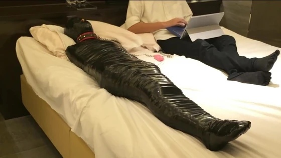 Japan girl mummification with vibrator