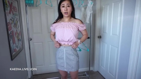 trying on clothes while acknowledging you masturbating (attempt)